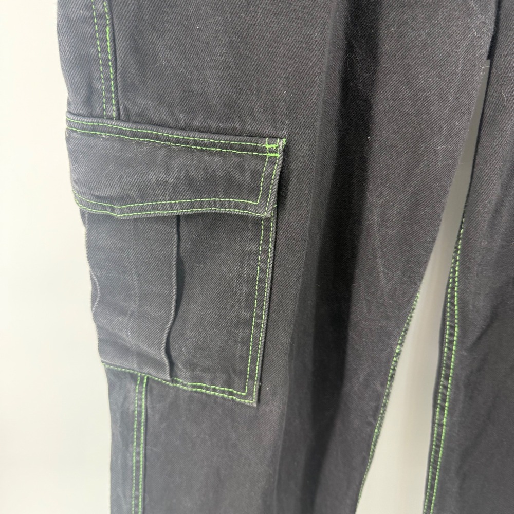 Hot Topic HT Denim Hi Rise Carpenter Jeans Women's Size 11 Black Green Stitching - Picture 10 of 15